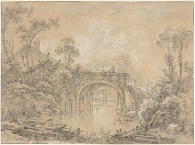素朴な橋のある風景 作： François Boucher