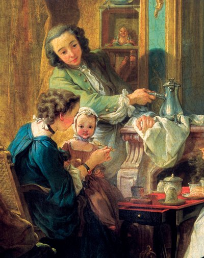 ブルジョワの室内での昼食風景 詳細 1739年（油彩・キャンバス 作： François Boucher