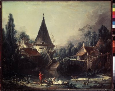 ""Landscape Near Beauvais"" (Landscape Near Beauvais) フランソワ・ブーシェ作 (1703-1770) 1740年頃 Dim. 49x58 cm エルミタージュ美術館、サンクトペテルブルク (サンクトペテルブルク) 作： François Boucher