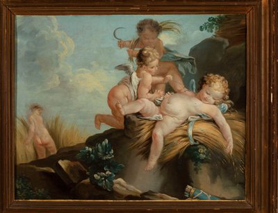 穀物の間で遊ぶプッタたち（『収穫の愛』） 作： François Boucher