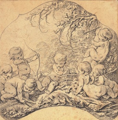 矢を射るプッティと檻を開けるプッティ。 作： François Boucher