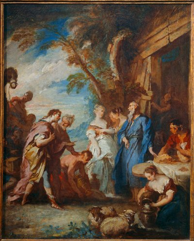 エリエゼルからアブラハムの贈り物を受け取るレベッカ． 作： François Boucher
