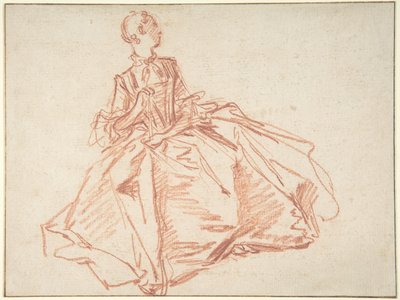 扇子を持った座っている女性 作： François Boucher