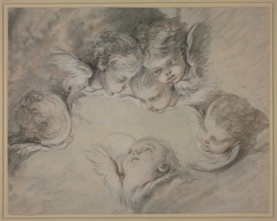 雲の中に浮かぶ6つの天使の頭 作： François Boucher