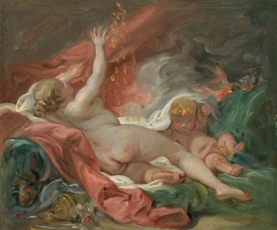 ダナエと金のシャワーのための研究、1760年頃（キャンバスに油彩） 作： François Boucher