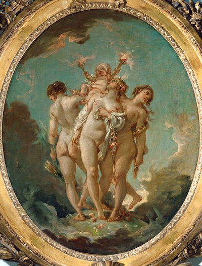 愛の神アモールを運ぶ3つの恩寵 ... 作： François Boucher