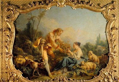 満足している牧童の牧歌的風景。フランソワ・ブーシェ（1703-1770）の絵 1737年 パリ、国立公文書館 作： François Boucher