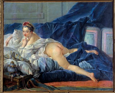 オダリスクの「若い女性」はソファに座っています。フランソワ・ブーシェ（1703-1770）による絵画 1752年 ランスの美術館 作： François Boucher