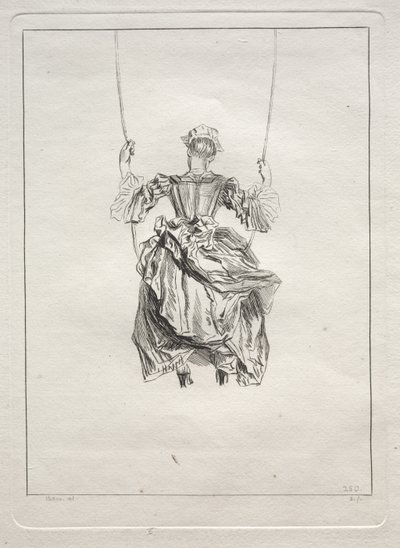 後ろから見たブランコに乗る女性 作： François Boucher