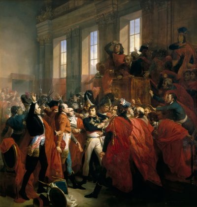 11月10日、Saint-Cloudの500人評議会のメンバーに囲まれたボナパルト将軍 作： Francois Bouchot