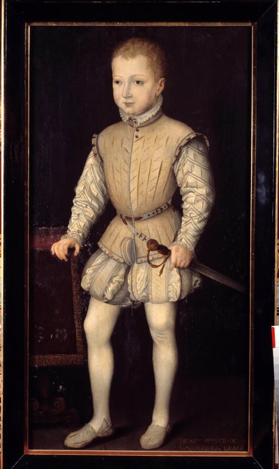 ナバラ公アンリ4世（1553-1610）の肖像 1557年に両親とパリに滞在した際の4歳の子供、当時のナバラ公 絵画：フランソワ・ブネル2世（1552年頃-1599年以前）。1557.薄暗い。1,25x0,64 m. Versailles, Castles of Versaille 作： Francois Bunel