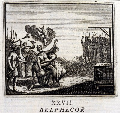 ベルフェゴール。ジャン・ド・ラ・フォンテーヌ（1621-95）の寓話集。フランソワ・ショーボー（1613-1676）によるイラスト。1728年の版。 作： Francois Chauveau