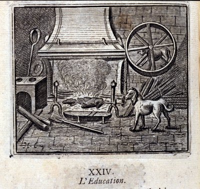 教育です。ジャン・ド・ラ・フォンテーヌ（1621-95）の寓話集。フランソワ・ショーボー（1613-1676）によるイラスト。1728年の版。 作： Francois Chauveau