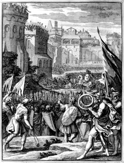 395年からの西ゴート族の王であるアラリック1世の下の軍隊、ローマを略奪、410 1654 作： Francois Chauveau