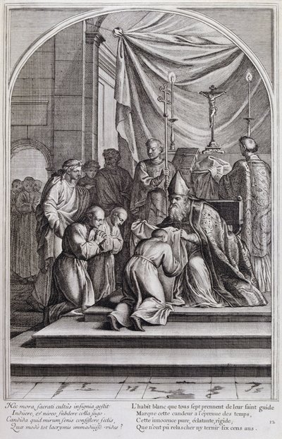 1660年、パリで制作された「シャルトル騎士団の創設者、聖ブルーノの生涯」からの挿絵。Eustache Le Sueurの絵画とFran Sois Chauveauのエングレービングによる ©UIG/Leemage 作： Francois Chauveau