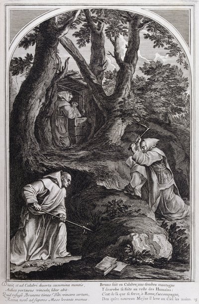1660年、パリで制作された「シャルトル騎士団の創設者である聖ブルーノの生涯」からの挿絵。Eustache Le Sueurの絵画とFran Sois Chauveauの彫刻による ©UIG/Leemage 作： Francois Chauveau