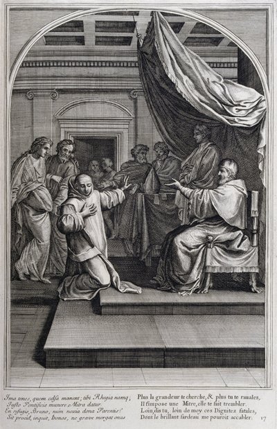 1660年、パリで制作された「シャルトル騎士団の創設者、聖ブルーノの生涯」からの挿絵。Eustache Le Sueurの絵画とFran Sois Chauveauのエングレービングによる ©UIG/Leemage 作： Francois Chauveau