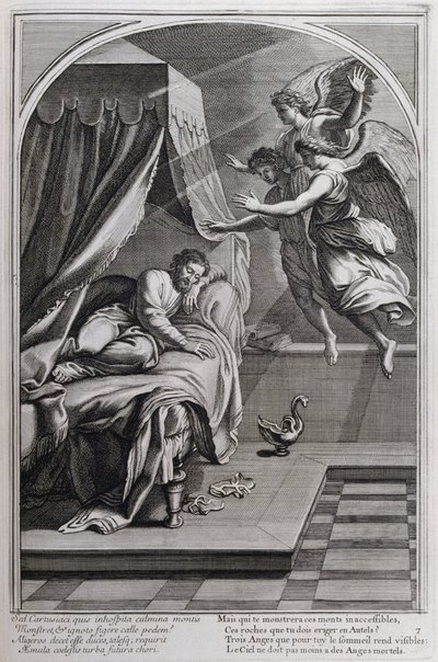 1660年、パリで制作された「シャルトル騎士団の創設者、聖ブルーノの生涯」からの挿絵。Eustache Le Sueurの絵画とFran Sois Chauveauのエングレービングによる ©UIG/Leemage 作： Francois Chauveau