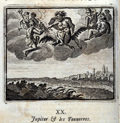 ジャン・ド・ラ・フォンテーヌ（1621-95）の寓話『ジュピターと俊英たち』。挿絵はフランソワ・ショーボー（1613-1676）。1728年の版。 作： Francois Chauveau