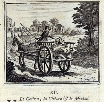 ジャン・ド・ラ・フォンテーヌ（1621-95）の寓話集。フランソワ・ショーボー（1613-1676）によるイラスト。1728年の版。 作： Francois Chauveau