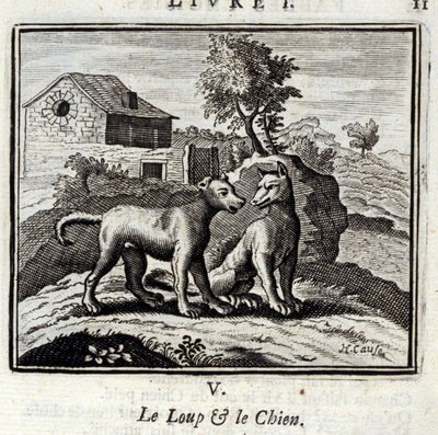 ジャン・ド・ラ・フォンテーヌ（1621-95）の寓話集。フランソワ・ショーボー（1613-1676）によるイラスト。1728年の版。 作： Francois Chauveau