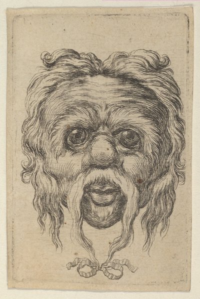 あごの下のリボンで結ばれた長い口ひげのマスク、Divers Masques、ca. 1635-45。 作： Francois Chauveau