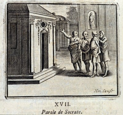 ソクラテスの言葉ジャン・ド・ラ・フォンテーヌ（1621-95）の寓話。挿絵はフランソワ・ショーボー（1613-1676）。1728年の版。 作： Francois Chauveau
