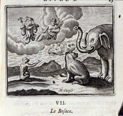 バッグです。ジャン・ド・ラ・フォンテーヌ（1621-95）の寓話集。フランソワ・ショーボー（1613-1676）によるイラスト。1728年の版。 作： Francois Chauveau