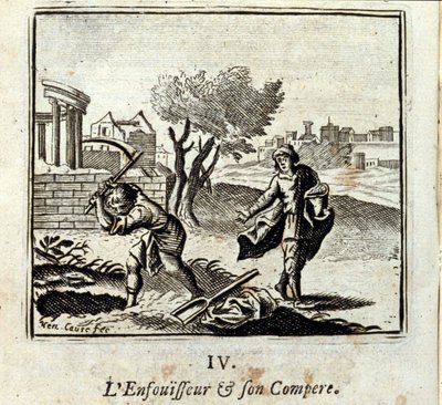 バーナーとそのコンペアジャン・ド・ラ・フォンテーヌ（1621-95）の寓話。挿絵はフランソワ・ショーボー（1613-1676）。1728年の版。 作： Francois Chauveau