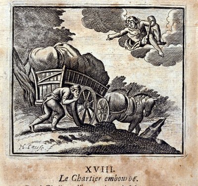 シャルティエが気になる。ジャン・ド・ラ・フォンテーヌ(1621-95)の寓話。挿絵はフランソワ・ショーボー（1613-1676）。1728年の版。 作： Francois Chauveau