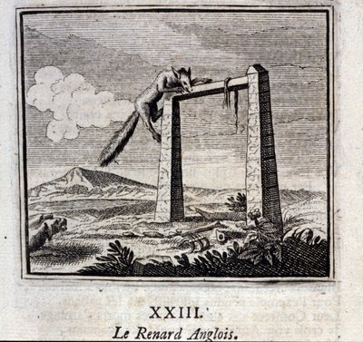 イギリスのキツネ。ジャン・ド・ラ・フォンテーヌ（1621-95）の寓話。挿絵はフランソワ・ショーボー（1613-1676）。1728年の版。 作： Francois Chauveau
