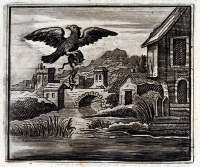 カエルとネズミ。ジャン・ド・ラ・フォンテーヌ（1621-95）の寓話。挿絵はフランソワ・ショーボー（1613-1676）。1728年の版。 作： Francois Chauveau