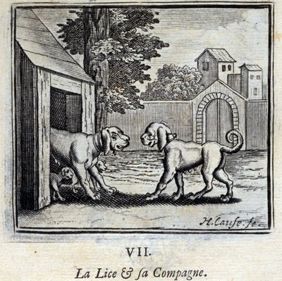 シラミとその仲間。ジャン・ド・ラ・フォンテーヌ（1621-95）の寓話。挿絵はフランソワ・ショーボー（1613-1676）。1728年の版。 作： Francois Chauveau