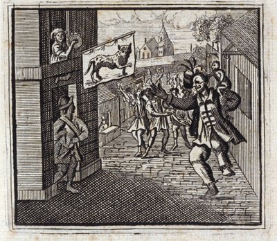 猿と豹。ジャン・ド・ラ・フォンテーヌ（1621-95）の寓話。挿絵はフランソワ・ショーボー（1613-1676）。1728年の版。 作： Francois Chauveau