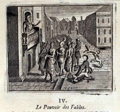 寓話の力。ジャン・ド・ラ・フォンテーヌ（1621-95）の寓話。挿絵はフランソワ・ショーボー（1613-1676）。1728年の版。 作： Francois Chauveau