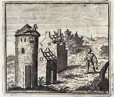2羽のハトの話ジャン・ド・ラ・フォンテーヌ（1621-95）の寓話。挿絵はフランソワ・ショーボー（1613-1676）。1728年の版。 作： Francois Chauveau