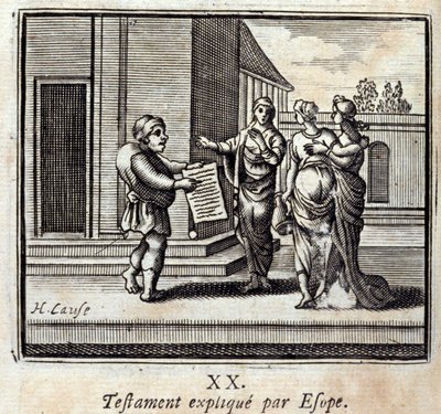 エソペが解説するウィルジャン・ド・ラ・フォンテーヌ（1621-95）の寓話。挿絵はフランソワ・ショーボー（1613-1676）。1728年の版。 作： Francois Chauveau