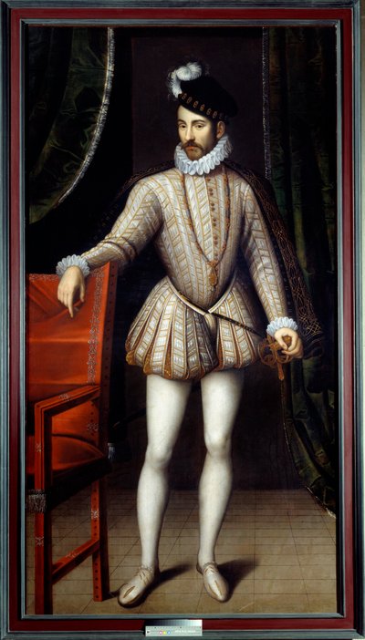 フランス王シャルル9世（1550-1574）の足元の肖像。フランソワ・クリュエ（1515-1572）の作品 作： François Clouet