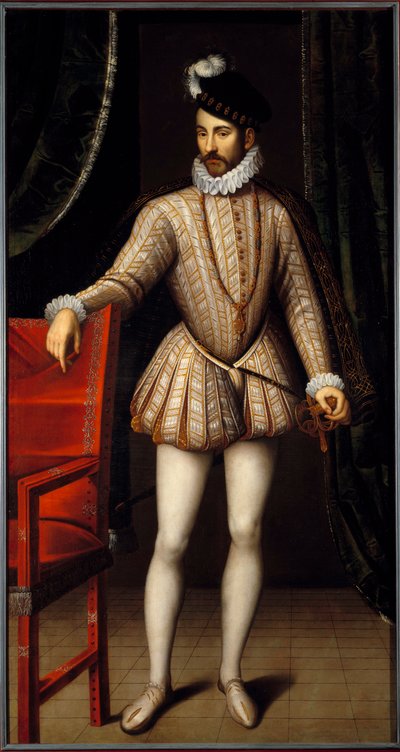 フランス国王シャルル9世（1550-1574）の足元の肖像。フランソワ・クルエ（1515-1572）の作品 作： François Clouet