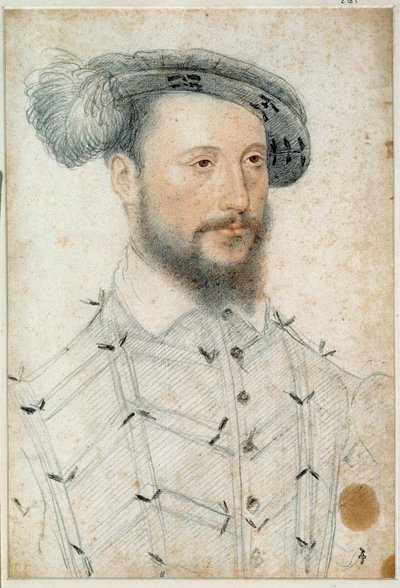 ピエンヌ公アントワーヌ・ドゥ・ハリュアン（1505 - 1553）の肖像。クルエ・フランソワ（1515-1572）による血と黒い石のドローイング 作： François Clouet