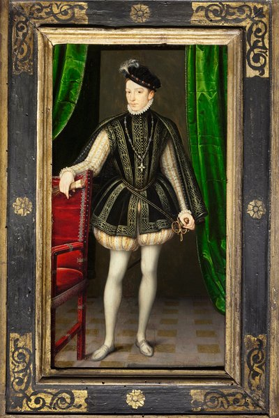 シャルル9世（1550-1574）は、アンリ2世とカトリーヌ・ド・メディシスの次男で、兄のフランソワ2世（1544-1560）の死後、フランスの王となり、1570年にオーストリアのエリザベス（1554-1592）と結婚しましたが、彼の政権は宗教戦争と戦争で特徴付けられています。 作： François Clouet