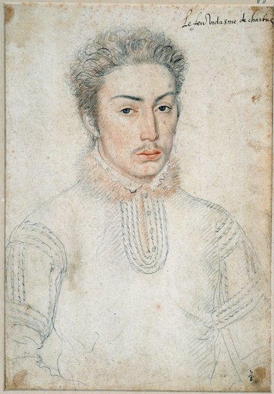 シャルトルのヴィダム、フランソワ・ド・ヴァンドーム（1523 - 1560）の肖像 フランソワ・クルエ（1515 - 1572）による黒い石と血のドローイング 作： François Clouet