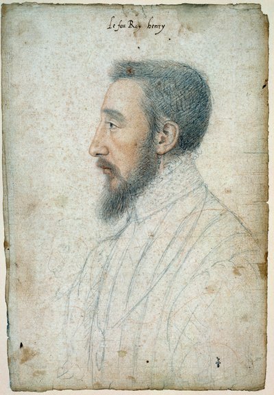 フランス王ヘンリー2世（1519年～1559年）の肖像 1547年頃クルエ・フランソワ（1515-1572）による血と黒い石の描画 作： François Clouet