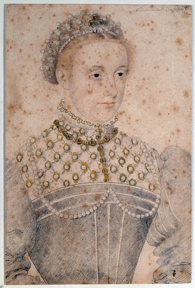 フランスとスコットランドの女王マリー・スチュアート（1542-1587）の肖像 フランソワ・クルエ（1515-1572）による鉛筆画。16世紀シャンティイ、コンデ美術館 作： François Clouet