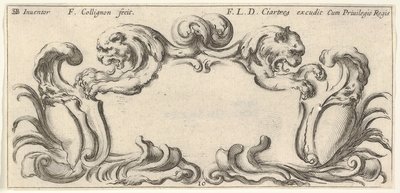プレート 10: 2 頭のライオンの頭が縦横に左右に並んでいるカルトゥーシュ。 1640-45。 作： Francois Collignon