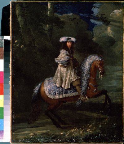青い服を着た騎手 (ルイ 14 世の騎馬肖像、1670 年頃、キャンバスに油彩) 作： Francois Duchatel