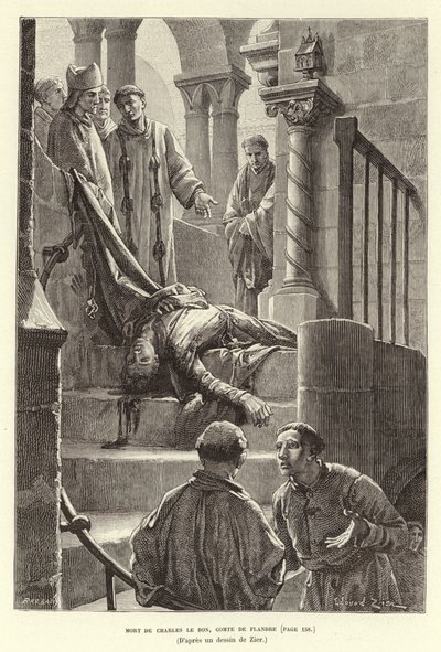 Mort de Charles le Bon, Comte de Flandre.フランドル伯爵シャルル善良なる者の殺人、ブルージュ 作： Francois Edouard (after) Zier