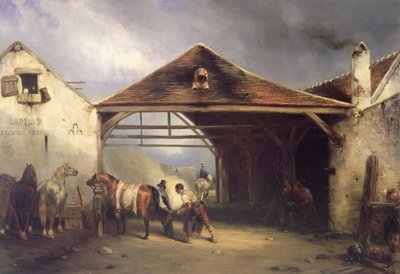 馬を踏んでいる蹄鉄工 作： Francois Emile de Lansac
