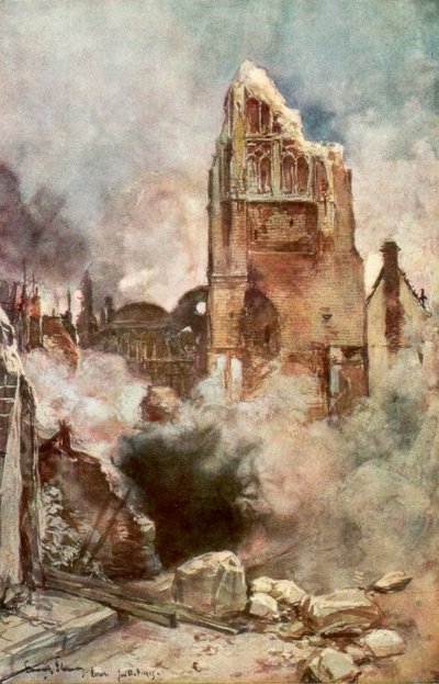鐘楼の砲撃、アラス、フランス、1915年7月、1926年。 作： Francois Flameng