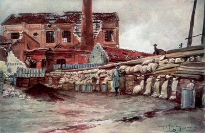 1915年5月20日、1926年、フランスのソワソン工場バリケード。 作： Francois Flameng